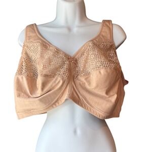 Glamorise 46DD Cafe Full Figure Wirefree Support Bra Lace Comfort Bra NEW